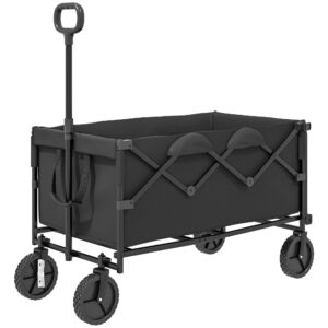 Havevogn 100 kg lasteevne, foldbar, forlænget transportvogn med aftagelig presenning, sort