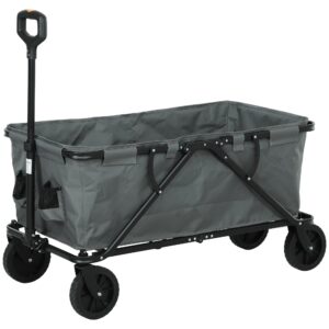 Havevogn 120 kg lasteevne, foldbar transportvogn med aftagelig presenning 160 liter mørkegrå