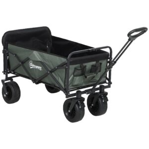 Havevogn 120 kg lasteevne, foldbar transportvogn med aftagelig presenning, håndtag, hjul 95 liter grøn