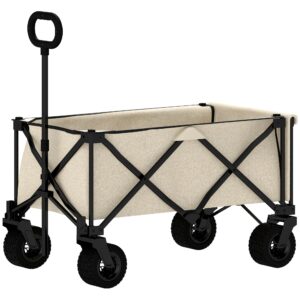 Havevogn, 100 kg lasteevne, foldbar transportvogn med aftagelig presenning, 90 x 48 x 92 cm, beige