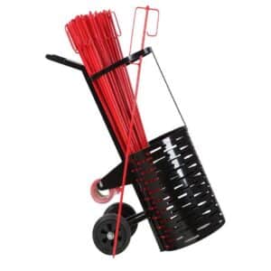 Transportvogn med 40 jordspyd og 500 meter Rød / Hvid afspærringsbånd