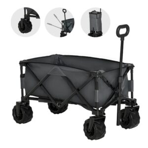 Sammenklappelig sækkevogn, 360° havevogn, transportvogn med teleskophåndtag, justerbar håndtagshøjde, strandvogn, op til 70 kg lasteevne, metal Oxford, mørkegrå, 108 x 55 x 59-89 cm